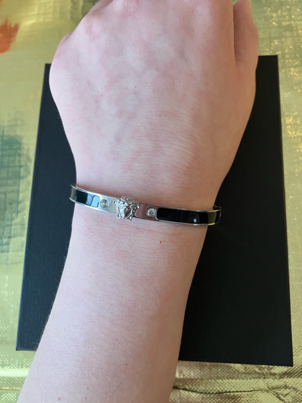 Black and Silver Medusa Crystal Bangle Bracelet - Picture 7 of 8